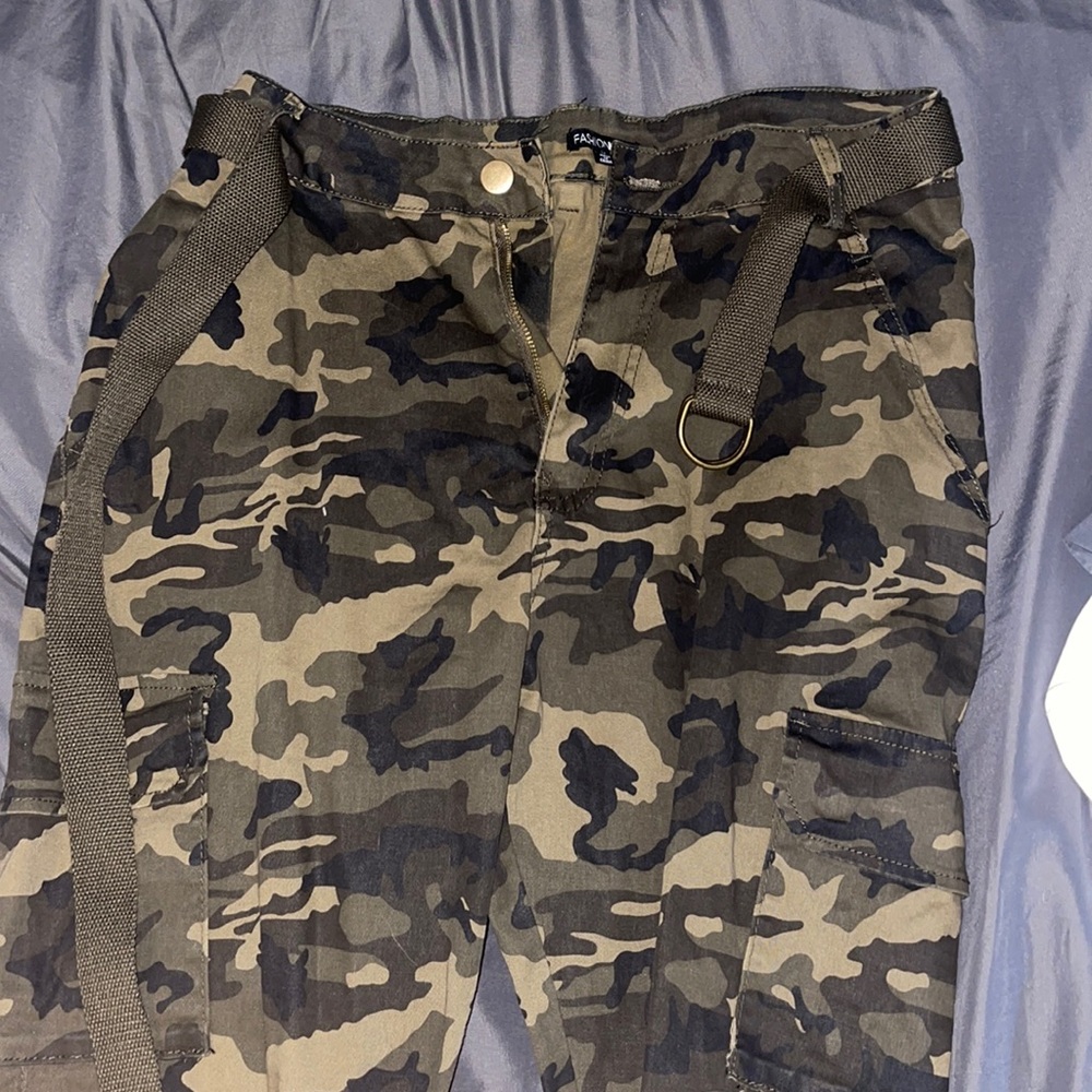 Green camo cargo pants